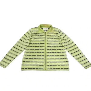 MISOOK Knit Zip Collared Sweater Cardigan Jacket Green Black White Dash Women M